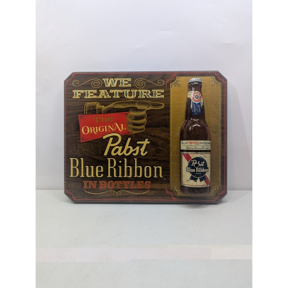 Vtg "We Feature The Original" Pabst Blue Ribbon Wood Beer Sign 3D Bottle *READ